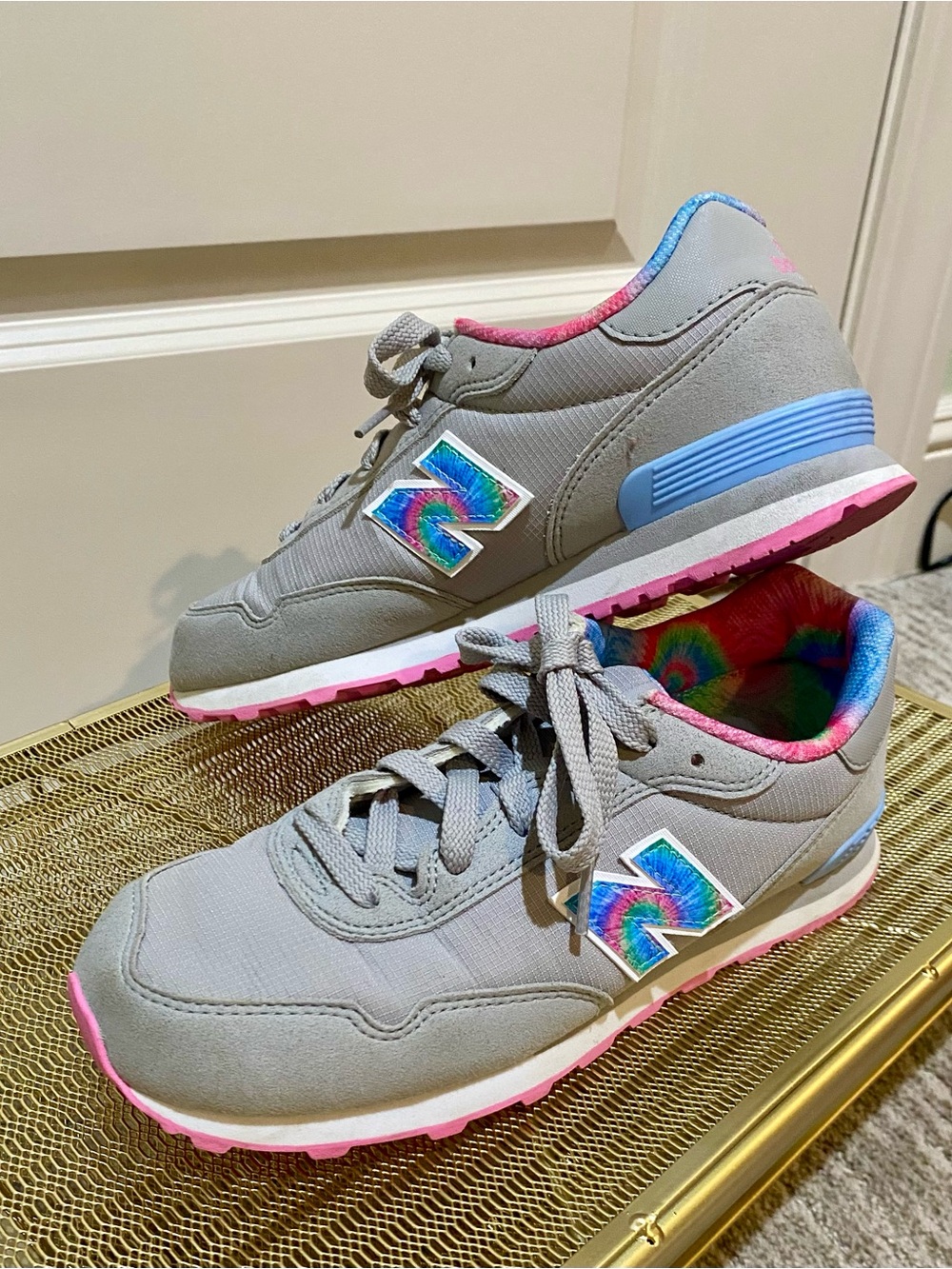 New Balance Gray Sneakers with Pink & Blue Accents for Kids
